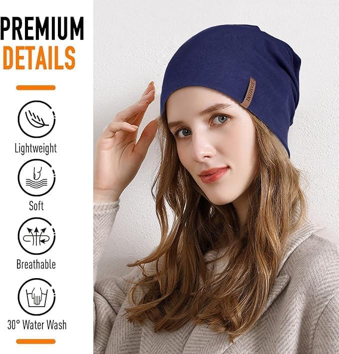 HAMUNI Slouchy Beanie for Women Cotton Beanies Hats Men Lightweight Soft Chemo Headwear Warm Skull Cap for All Seasons - Image 2